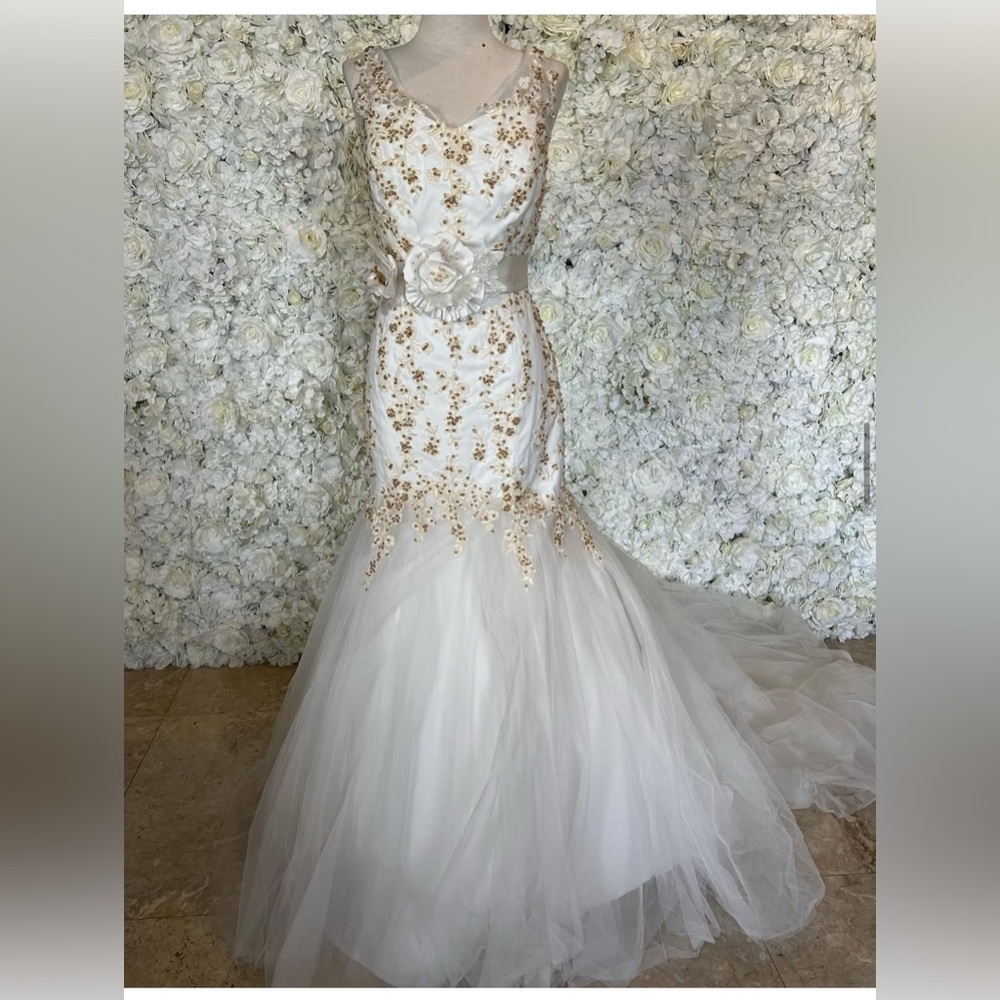 Elegant White and Gold Gown